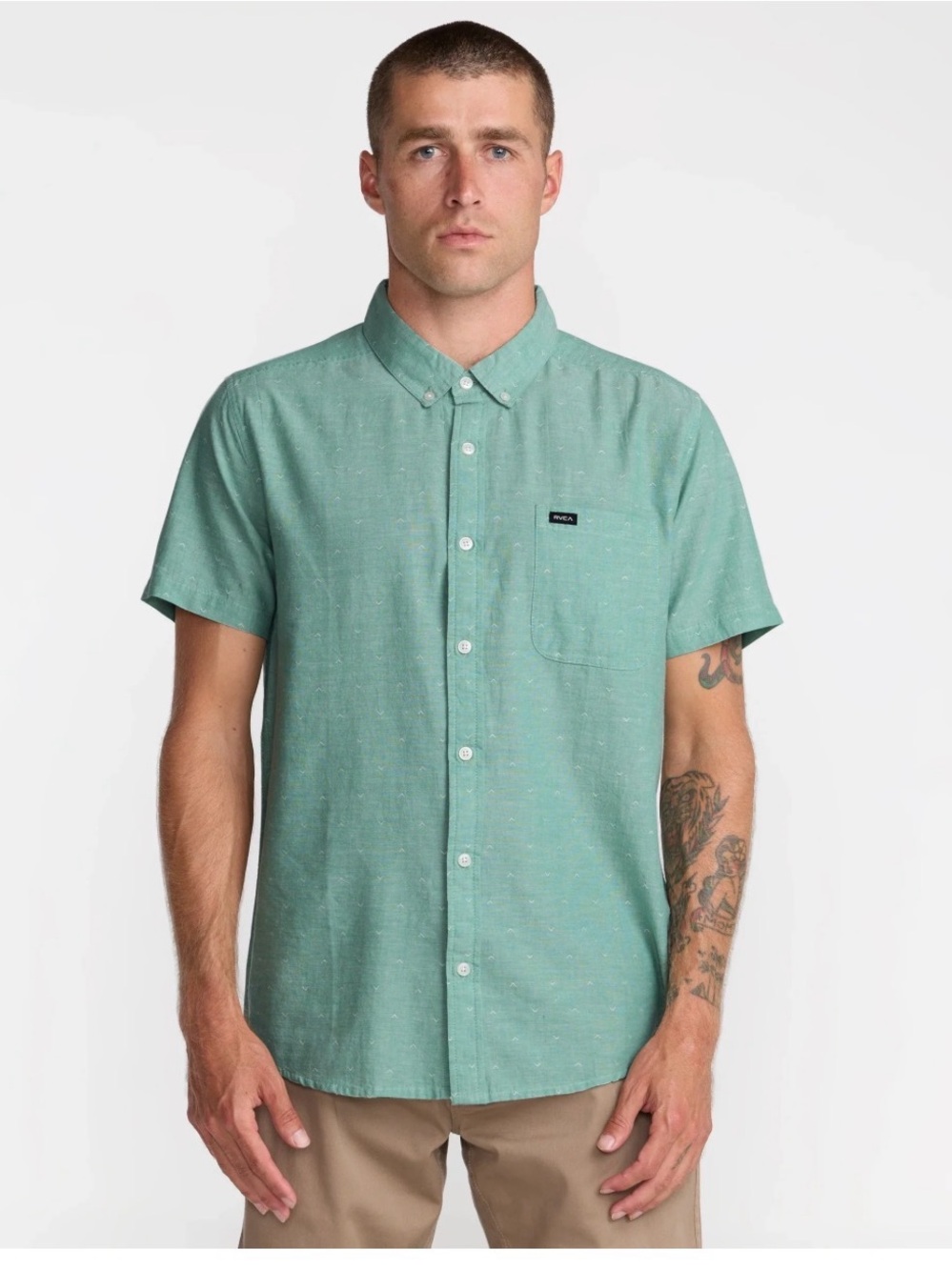 RVCA Boys Short Sleeve Button-Down Shirt in Sage Green